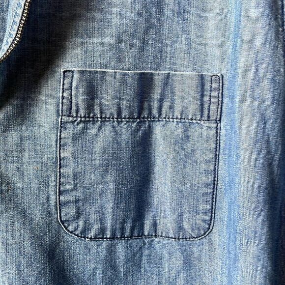 Frank & Oak Men’s Blue 100% Cotton Pullover 1/4 Zip Denim Shirt (Size: Large) - Picture 6 of 13